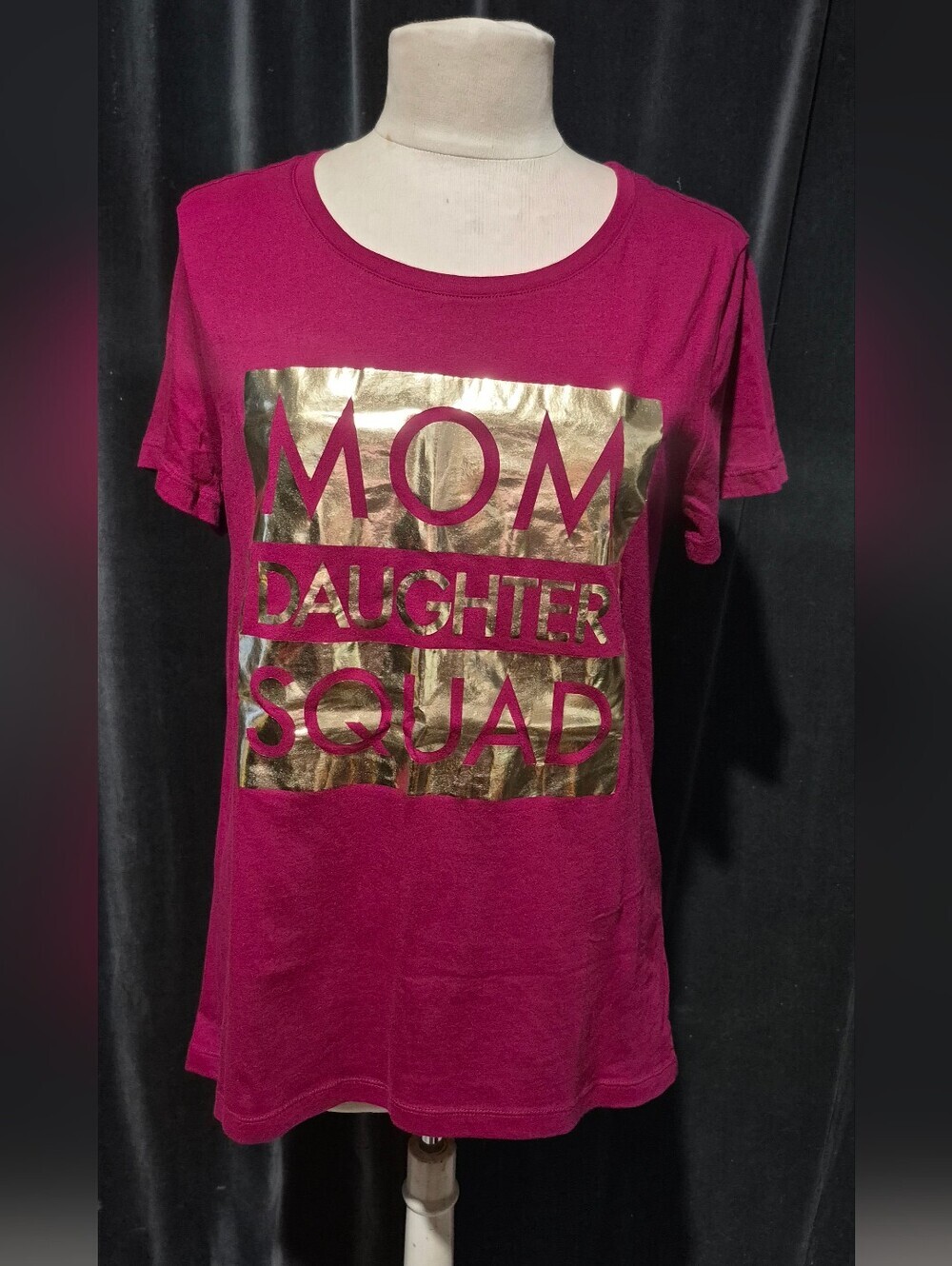 Place Girls Maroon Tee with Metallic Gold 'Mom Daughter Squad' Graphic (Box A)